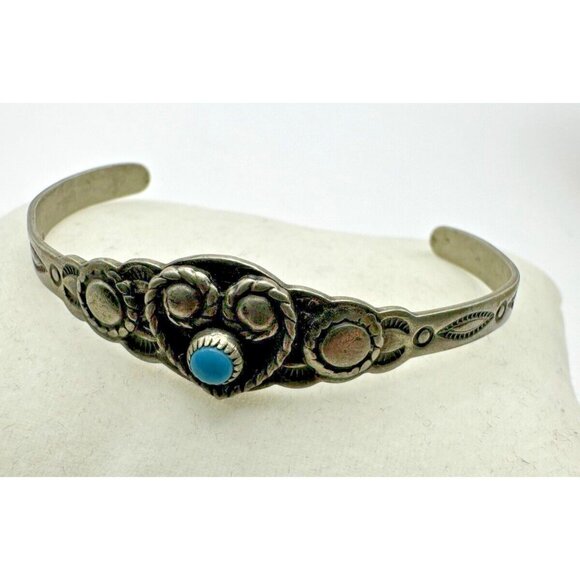 Vintage Bell Trading Nickel Silver Turquoise Child Baby Cuff Bracelet - Picture 1 of 6